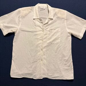 TESS Ramie Cotton Linen Blend Blouse | White Short Sleeve Button Front | Size 14